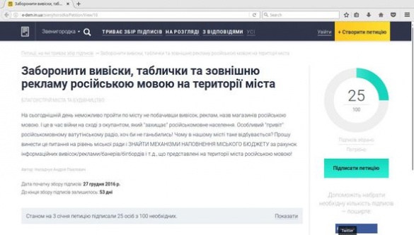 На Черкащині збирають підписи щодо заборони російськомовної реклами