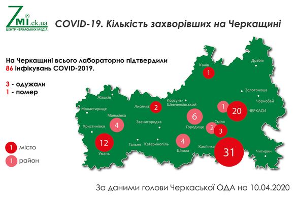 Географія розповсюдження коронавірусу на Черкащині