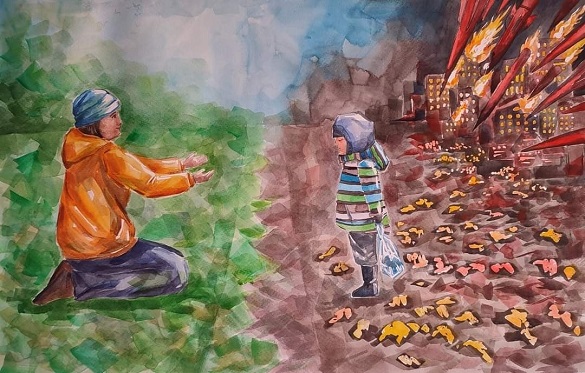 Черкаська викладачка на картині зобразила хлопчика, який самотужки перетнув кордон